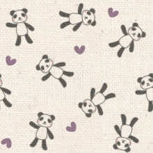 背景用壁紙　ナチュラルな綿生地　パンダと紫色のハート