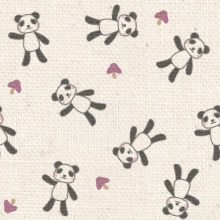 背景用壁紙　ナチュラルな綿生地　パンダと紫色のキノコ